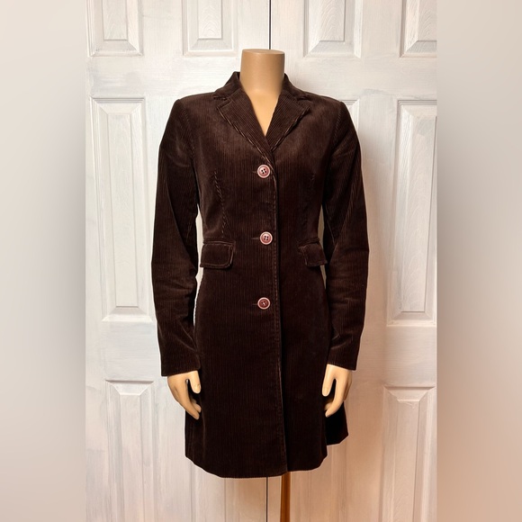 JACOB Vintage Corduroy Brown Cotton Button-up Blazer Long Open Coat - Size 3/4 - Picture 2 of 16